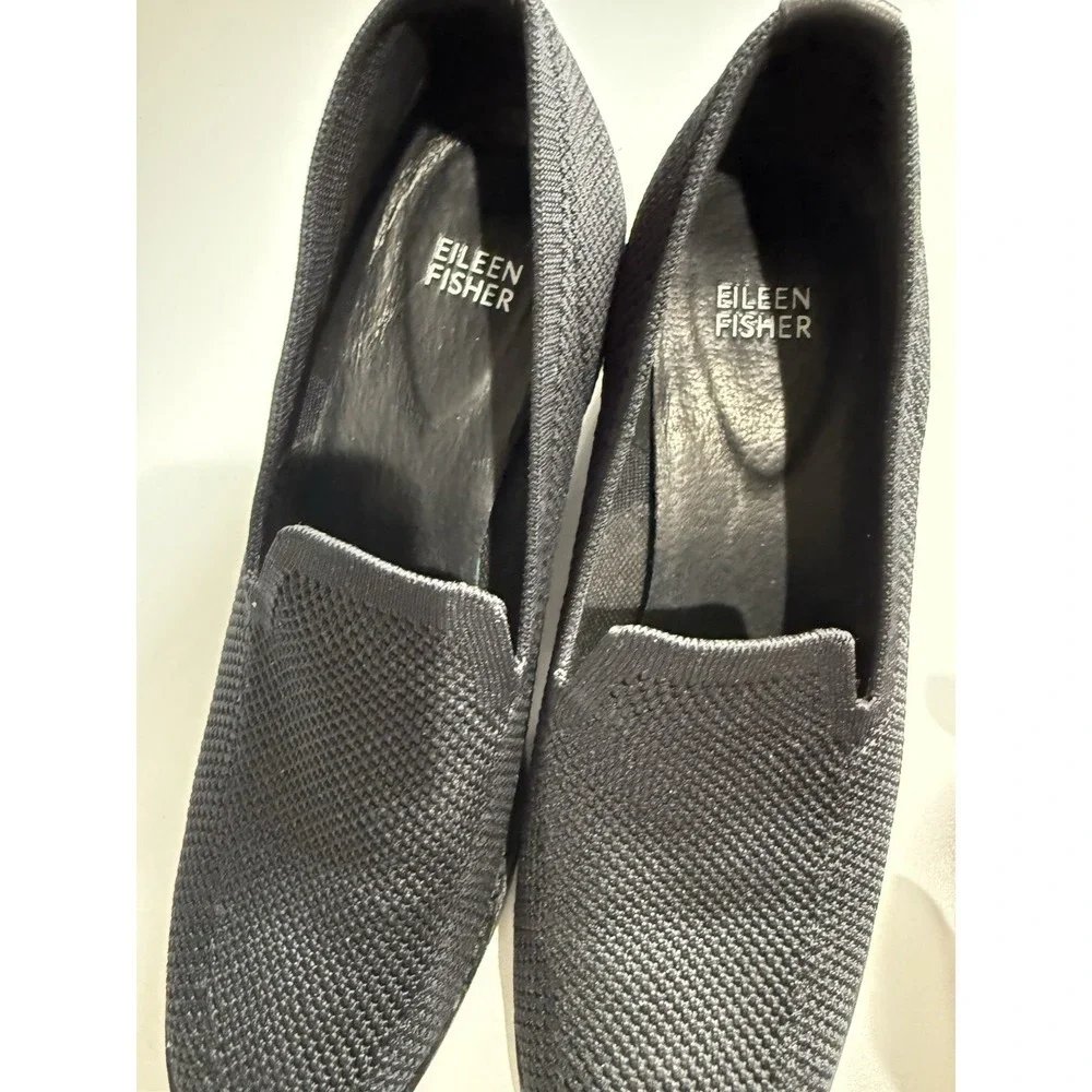 Eileen Fisher Dern Pump Womens 8.5 Black Stretch Knit Block Heel Slip On Comfort